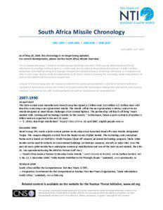 South Africa Missile Chronology[removed] | [removed] | [removed] | [removed]Last update: April 2005