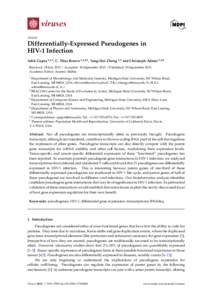 Article  Differentially-Expressed Pseudogenes in HIV-1 Infection Aditi Gupta 1,2, *, C. Titus Brown 1,2,3,† , Yong-Hui Zheng 1,2 and Christoph Adami 1,2,4 Received: 18 JulyAccepted: 18 SeptemberPublishe