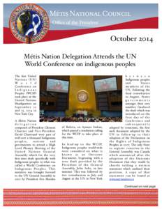Oﬃce of the President  October 2014 Métis Nation Delegation Attends the UN World Conference on indigenous peoples The first United