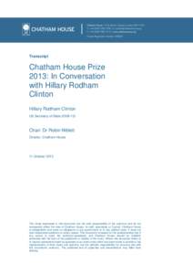 Chatham House Prize 2013: In Conversation with Hillary Rodham Clinton