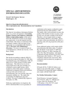 SPECIAL AIRWORTHINESS INFORMATION BULLETIN U.S. Department of Transportation