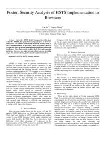 Poster: Security Analysis of HSTS Implementation in Browsers Yan Jia1,2, Yuqing Zhang2,1 1  2