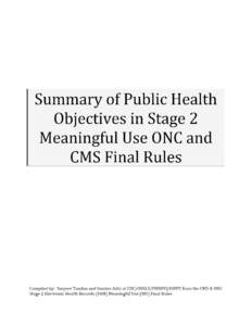 Summary of Public Health Objectives in Stage 2 Meaningful Use ONC and CMS Final Rules - Summary of PH Objectives in Stage 2 MU