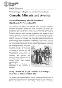 English Department Doctoral Program in English and American Literary Studies Comedy,  Mimesis  and  Avarice     