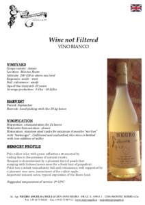 Wine not Filtered VINO BIANCO VINEYARD Grape variety: Arneis Location: Monteu Roero