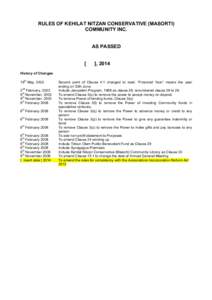 RULES OF KEHILAT NITZAN CONSERVATIVE (MASORTI) COMMUNITY INC. AS PASSED [  ], 2014