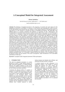 A Conceptual Model for Integrated Assessment Markus Knoflacher Austrian Research Centres Seibersdorf, A – 2444 Seibersdorf  Abstract: The challenge of integrated assessment is the integratio