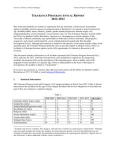 University of Illinois at Urbana-Champaign  Tolerance Program Annual Report: [removed]page 1  TOLERANCE PROGRAM ANNUAL REPORT