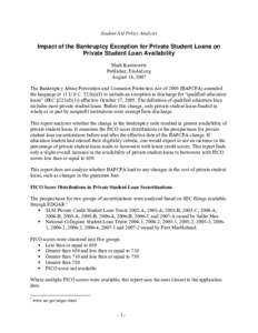 Impact of the Bankruptcy Exception for Private Student Loans on Private Student Loan Availability