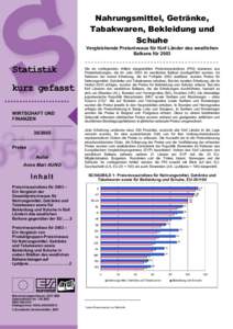 Nahrungsmittel, Getränke, Tabakwaren, Bekleidung und Schuhe Vergleichende Preisniveaus für fünf Länder des westlichen Balkans für 2003