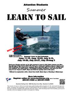 Attention Students  Summer Learn to Sail Stockton Sailing Club