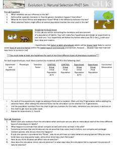 Evolution 1: Natural Selection PhET Sim  Ch. 16 Pre-Lab Questions 1. What variables can you influence in this lab?