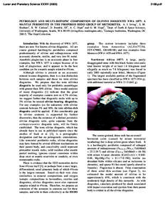 Lunar and Planetary Science XXXVIpdf PETROLOGY AND MULTI-ISOTOPIC COMPOSITION OF OLIVINE DIOGENITE NWA 1877: A MANTLE PERIDOTITE IN THE PROPOSED HEDO GROUP OF METEORITES. A. J. Irving1 , S. M.