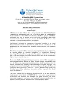 Columbia FDI Perspectives Perspectives on topical foreign direct investment issues No. 141 February 16, 2015 Editor-in-Chief: Karl P. Sauvant () Managing Editor: Adrian P. Torres (adrian.p.to