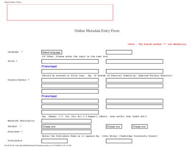 Digital Library of India  Online Metadata Entry Form (Note : The Fields marked 