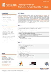 TRAINING SHEET  Training course for ProActive Parallel Scientific Toolbox  Course Details