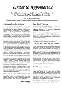Sumter to Appomattox Newsletter No 12 - Nov 2003