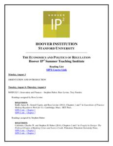 HOOVER INSTITUTION STANFORD UNIVERSITY THE ECONOMICS AND POLITICS OF REGULATION Hoover IP2 Summer Teaching Institute Reading List SIPX Course Link