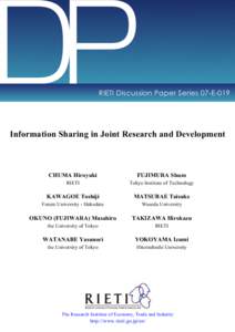 DP  RIETI Discussion Paper Series 07-E-019 Information Sharing in Joint Research and Development