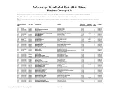 Index to Legal Periodicals & Books (H.W. Wilson) Database Coverage List 