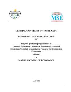 -  CENTRAL UNIVERSITY OF TAMIL NADU DETAILED SYLLABI AND CURRICULUM OF