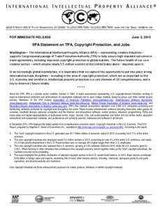 Microsoft Word - IIPA Press Statement on TPA Copyright and Jobs FINAL) (2).docx