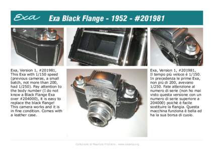 Exa Black Flange[removed] - #[removed]Exa, Version 1, #201981, This Exa with[removed]speed (previous cameras, a small batch, not more than 200,
