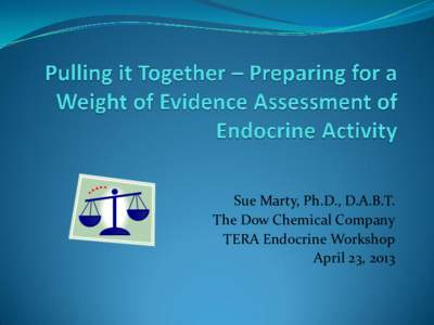 Sue Marty, Ph.D., D.A.B.T. The Dow Chemical Company TERA Endocrine Workshop April 23, 2013  Agenda