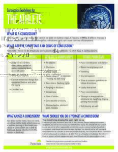 Concussion Guidelines for  THE ATHLETE WHAT IS A CONCUSSION? A concussion is a brain injury that cannot be seen on routine x-rays, CT scans, or MRIs. It affects the way a person may think and remember things for a short 