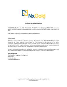Microsoft Word - NxGold News Release - Corporate Update Aprildocx