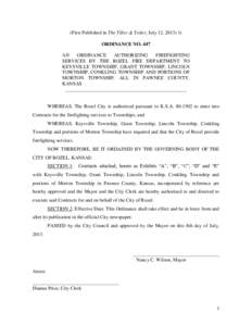 (First Published in The Tiller & Toiler, July 12, 2013) 1t ORDINANCE NO. 447 AN ORDINANCE AUTHORIZING FIREFIGHTING