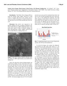 40th Lunar and Planetary Science Conference[removed]pdf Surface Stereo Imager Observations of Dust Devils at the Phoenix Landing Site. K. M. Bean1, M. T. Lemmon1, Phoenix Science Team, 1Department of Atmospheric Sci