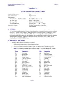 Vessel Stowage Location Codes, Part II, Appendix VV