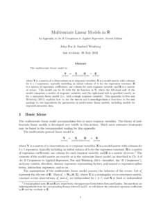 Multivariate Linear Models in R An Appendix to An R Companion to Applied Regression, Second Edition John Fox & Sanford Weisberg last revision: 28 July 2011