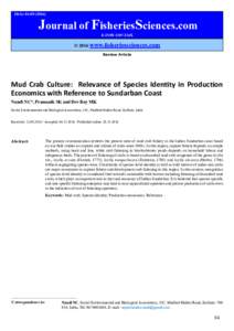 Mud Crab Culture:  Relevance of Species Identity in Production Economics with Reference to Sundarban Coast