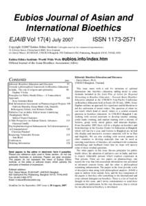 Eubios Journal of Asian and International Bioethics EJAIB VolJuly 2007 ISSN