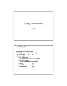 Floating Point Arithmetic CS 365