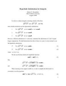 Hyperbolic Substitutions for Integrals Khristo N. Boyadzhiev Ohio Northern University