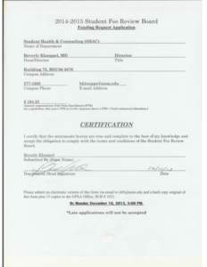 SFRB Funding Request Form  Form A STUDENT FEE REVIEW BOARD  DEPARTMENT Student Health and Counseling