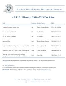 Microsoft Word[removed]2015_AP U.S.History_Booklist