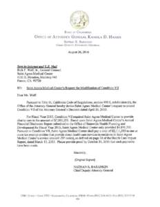 Attorney General’s Decision denying Saint Agnes Medical Center’s request to modify the charity care condition issued on August 26, 2016