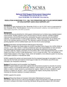 National Child Support Enforcement Association 1760 Old Meadow Road, Suite 500, McLean, VA[removed]Phone[removed]  Fax[removed]  www.ncsea.org RESOLUTION IN RESPONSE TO S. 1383, THE STRENGTHEN AND VITALIZE EN