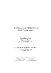 THE TRADE AND FDI EFFECTS OF EMU ENLARGEMENT