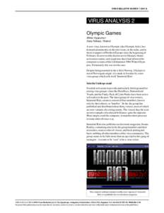 VIRUS BULLETIN MARCH … VIRUS ANALYSIS 2 Olympic Games Mikko Hypponen