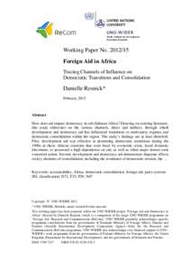 WIDER Working Paper NoForeign Aid in Africa: Tracing Channels of Influence on Democratic Transitions and Consolidation