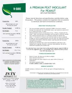 A PREMIUM PEAT INOCULANT For PEANUT n-dure  (NOT A PLANT FOOD PRODUCT)