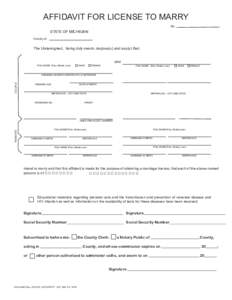 AFFIDAVIT FOR LICENSE TO MARRY No. STATE OF MICHIGAN County of