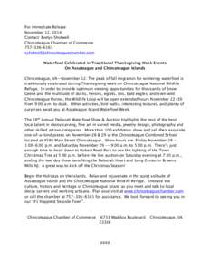 For Immediate Release November 12, 2014 Contact: Evelyn Shotwell Chincoteague Chamber of Commerce[removed]removed]