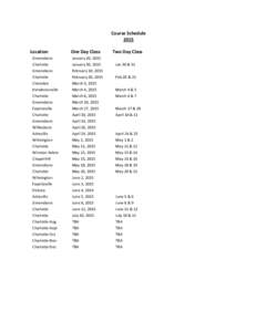 Course Schedule 2015 Location One Day Class