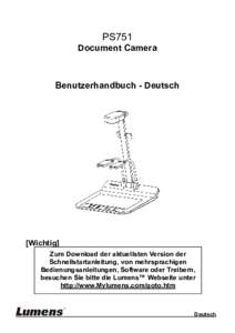 PS751 Document Camera Benutzerhandbuch - Deutsch  [Wichtig]